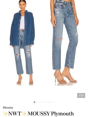 Moussy Plymouth Distressed Straight Leg Jeans in Light Blue Denim 25